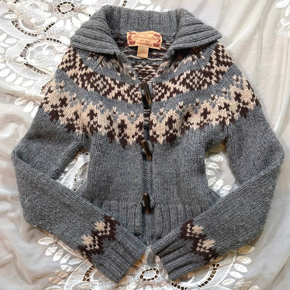 Vintage Rare Abercrombie East Coast Vintage Wool Fair Isle Toggle Cardigan L